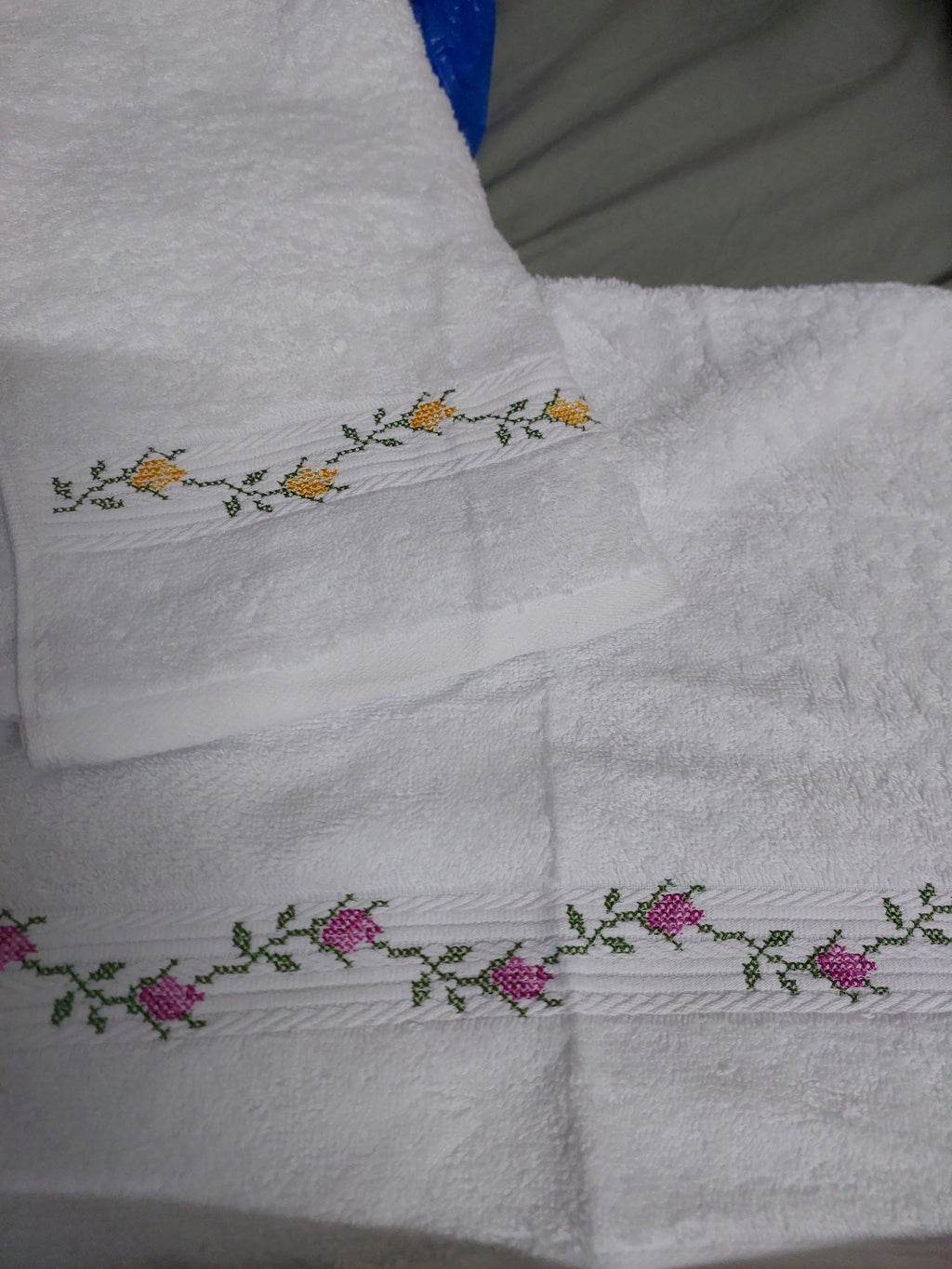 Cross Stitch Embroidered Face Towel