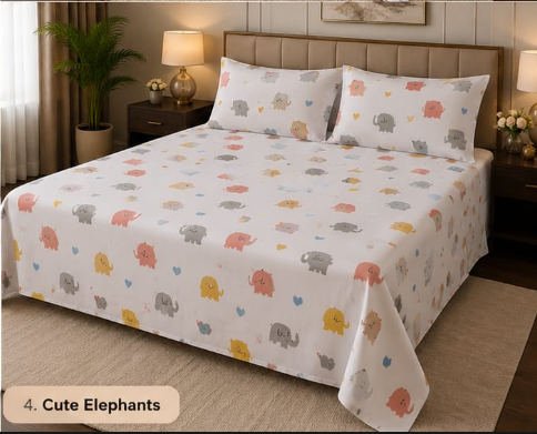 Soft Organic Mul Cotton Printed Bedsheet Set with Pillow Covers
