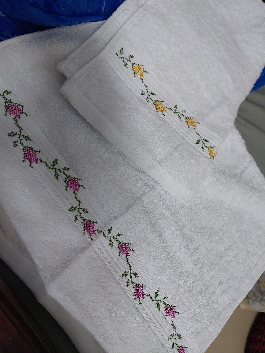 Cross Stitch Embroidered Face Towel
