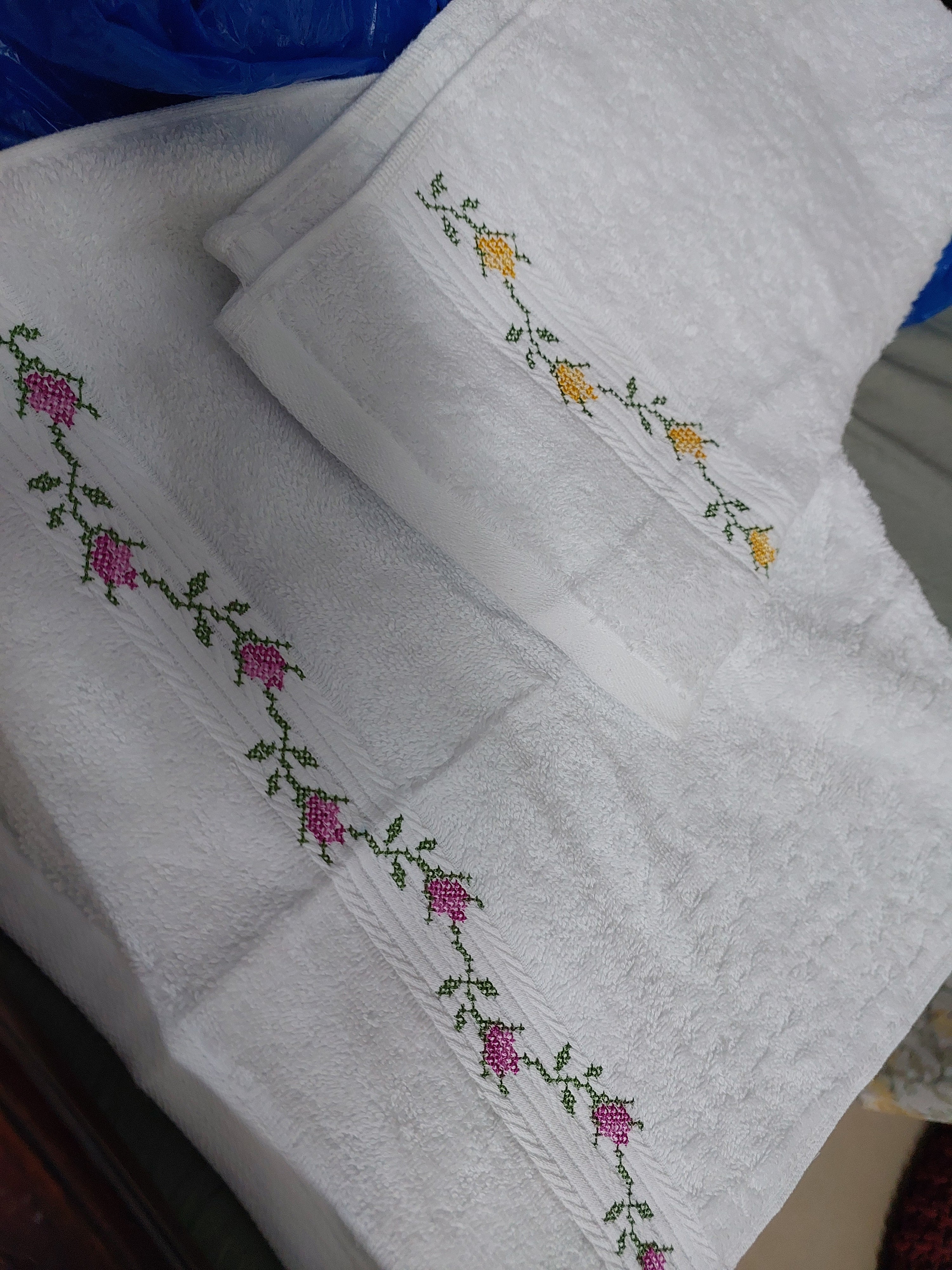 Cross Stitch Embroidered Face Towel